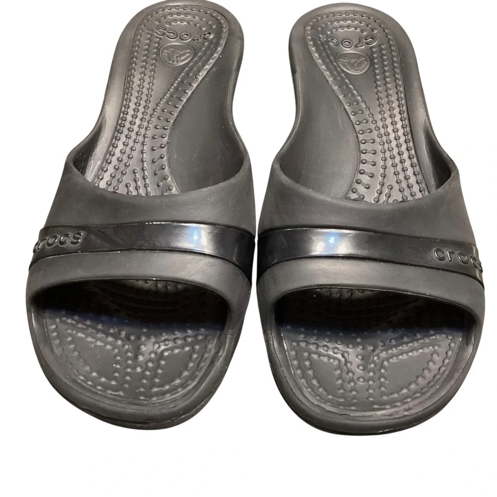 Crocs Womens Black Wedge Sassari Sandals Size‎ 10 EUC